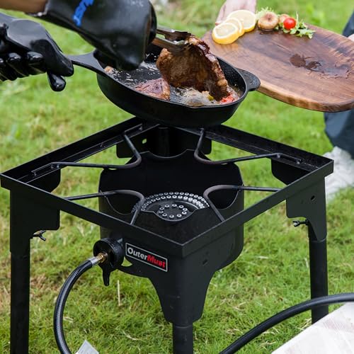 OuterMust Outdoor Propane Burner Camping Stove Gas Burner with Adjustable Legs Ideal for Camping, Home Brewing, Turkey Frying and Maple Syrup Boiling - size: Single Burner - Adjustable