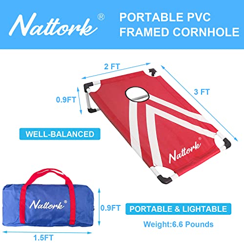 Portable Cornhole Set with 2 Collapsible Cornhole Boards, 8 Cornhole Bean Bags and Carrying Case for Yard Toss Game, Indoor Outdoor Camping Games for Family Parties (3 x 2-feet) - color: Blue Red