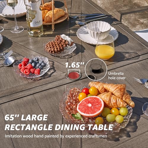 NATURAL EXPRESSIONS 7 Piece Patio Dining Table Outdoor Furniture Set for 6, 4Pcs Fixed and 2Pcs Swivel Patio Dining Chairs with Olefin Cushions, 65”Large Dining Table with Umbrella Hole - size: 7pcs Dining Sets