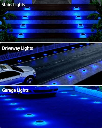 DetarZinLED 6 Packs Solar Driveway Lights Outdoor IP68 Waterproof, Blue Deck Step Lights Solar Powered, Solar Stair Light Stick on LED Light for Dock, Garage, Pool, Fence, Garden Pathway - size: 6pcs Blue Corner