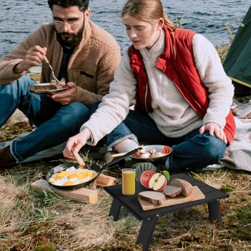 Small Folding Camping Table, Ultralight Portable Mini Beach Table with Carry Bag, Compact Low Side Picnic Tables Aluminum for Beach Camping, Black - color: Black