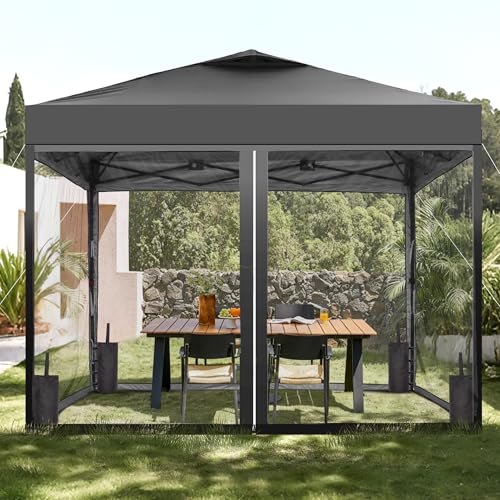 GDY 10x10 Pop up Canopy Tent with Mosquito Netting, Easy up Gazebo for Patio, Camping and Garden, Includes 4 Sandbags, Black - color: Black, size: 10x10 with Mosquito Netting