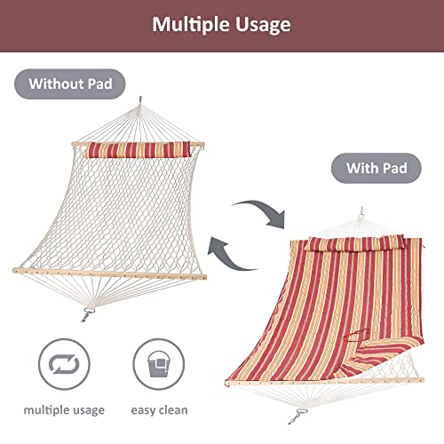 SUNCREAT Hammocks Portable Hammock with Stand, Hammock with Stand 2 Person Heavy Duty for Bedroom, Backyard, Patio, Balcony, Red Stripe - color: Pad-red Stripes