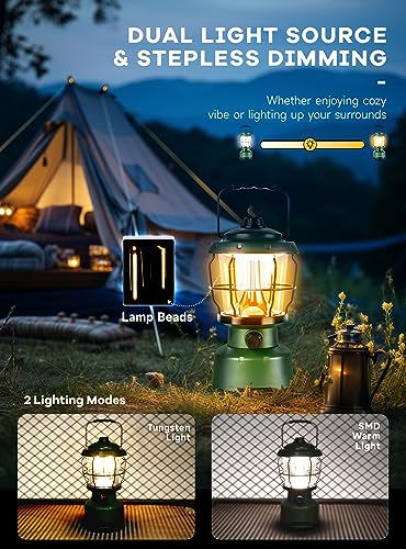 LED Camping Lantern, 2500LM Dimmable Vintage Rechargeable Lantern, Water Resistant Portable Emergency Lights for Camping, Home Power Outage, Hurricane, Hiking