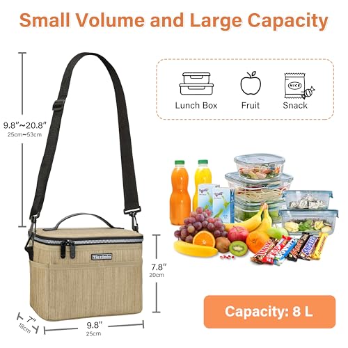 Tirrinia Insulated Lunch Bag for Women Men, Leakproof Lunch Box Containers for Adult, Work, School, Soft Lunchbox for Kids,Boys, Adult Cooler Bag for Picnic Hiking Beach,Khaki - color: Khaki, size: Medium -8L