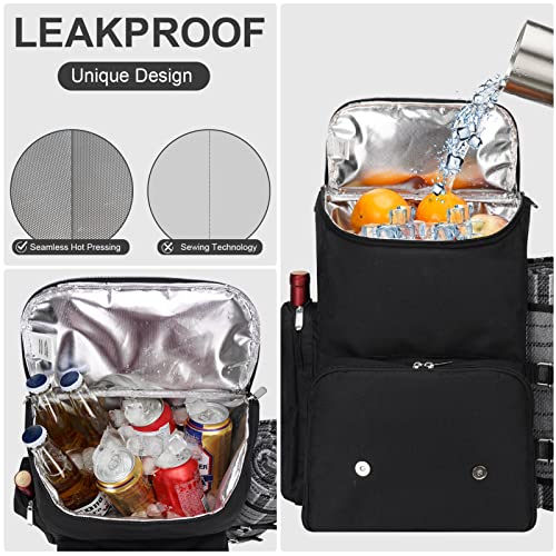 Picnic Backpack for 4 Person with Large Insulated Cooler Bag, Picnic Basket Set with Wine Pouch,Picnic Blanket Waterproof Sandproof with Shoulder Strap