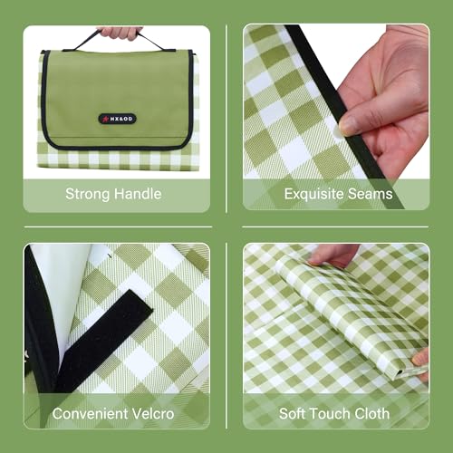 HX&OD Outdoor Picnic Blanket 80"X80" Picnic Mat Extra Large Camping Blanket Beach Blanket Foldable Waterproof Sand Mat Hiking Travel Family Concerts(Green) - color: Green, size: 80”x 80”