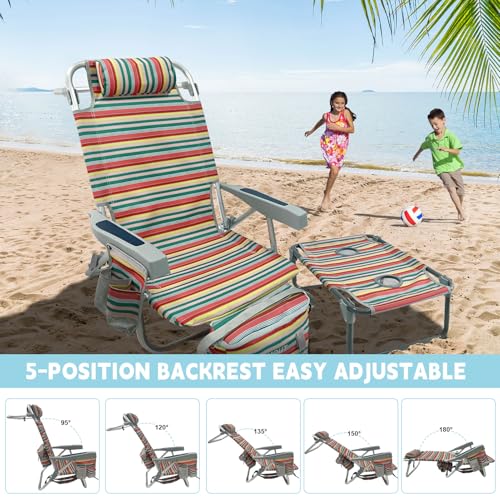 Backpack Beach Chair Aluminum with Folding Camping Table 5-Position Lay Flat Lounge Chair Outdoor for Adults with Insulated Cooler Bag and Cup Holder - color: Red, size: 1 PACK