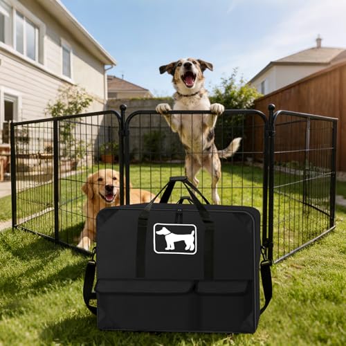 SIRUITON Dog Playpen Storage Bag,Fits 24" H 8 Panels and 9 Stakes Suitable for Foldable Exercise Pet Playpen, Dog Fence Travel Bag with Reinforced Double Handles. (Black, Fits 24in)