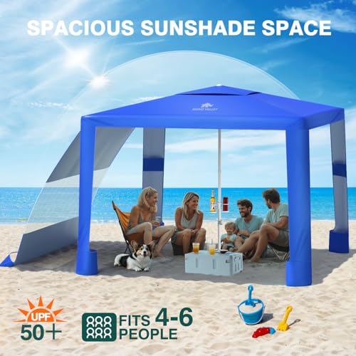 Rhino Valley Beach Cabana, 8 * 8FT Beach Tent UPF50+ Protection, Easy Setup Beach Canopy Wind Resistant with Cup Holder, Compact Beach Shade Foldable Beach Tent Sun Shelter,Dark Blue - color: Dark Blue