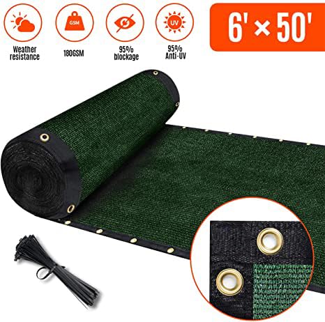 180GSM 6ft x 50ft Fence Privacy Screen Heavy Duty Fence Cover Garden Wall Backyard Dark Green - color: Dark Green, size: 6'x50' Pro