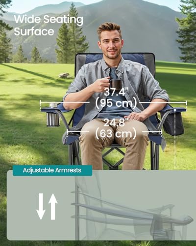 SONGMICS Oversized Lumbar Support Camping Chair, Heavy-Duty Outdoor Folding Chair Comfortable, Padded, Glamping, Cooler Bag, Weight Capacity 450 lb, Harbor Blue UGCB066Q01 - color: Blue, style: 1PC (24.8"D x 37.4"W x 39.2"H)