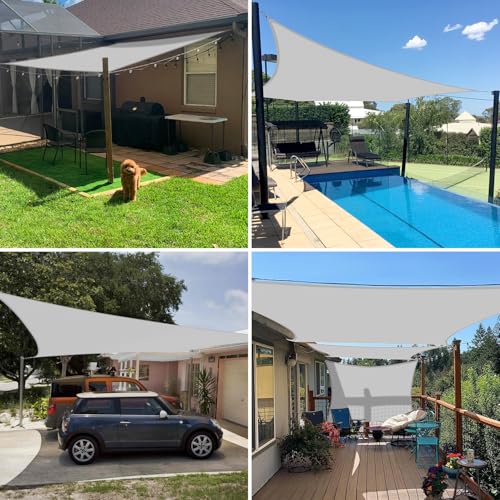 E&K Sunrise 10' x 15' Waterproof Sun Shade Sail Outdoor Rectangle Canopy Shade Cover UV Block for Pergola Patio Backyard Garden Deck (Light Gray)