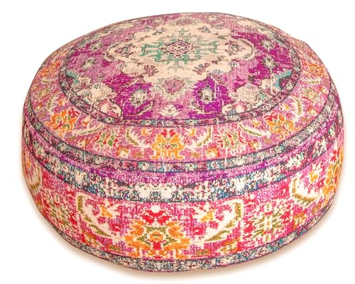 Mandala Life ART Boho Floor Cushion Cover Purple Round Purple Pillow Case Moroccan Décorative Pouf Perfect for Living Room, Bedroom, Nursary or Children Room Pouf BeanBag Stool Cotton 24x8 Unstuffed - color: Purple