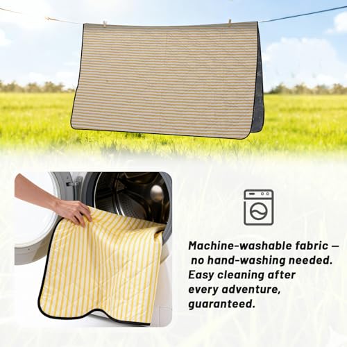 Extra Large Picnic Blanket Waterproof 80"x80" – Outdoor Blanket for Beach, Grass, Park, Lawn, Camping, Sandproof & Foldable, Wedding Registry Gift, Portable Mat for Family Picnics - color: Sunny Yellow Pinstripe