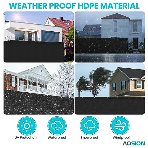 AOSION 4' x 25' Privacy Screen Fence 180 GSM Heavy Duty 90% Blockage Windscreen Mesh Shade Net Cover for Wall Garden Yard Chain Link Fence Privacy with Gloves & Zip Ties (Black) - size: 4' x 25' Black