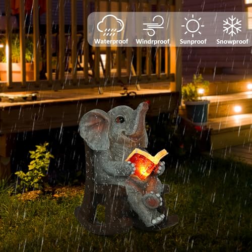 FOXMIS Garden Statues Elephant Outdoor Decor Lights, Lucky Miniature Elephant Statue Solar Garden Decor for Patio,Porch,Home Yard Decor Elephant Gifts for Mom,Women, 2.04"x3.34"x3.93" - color: Gray