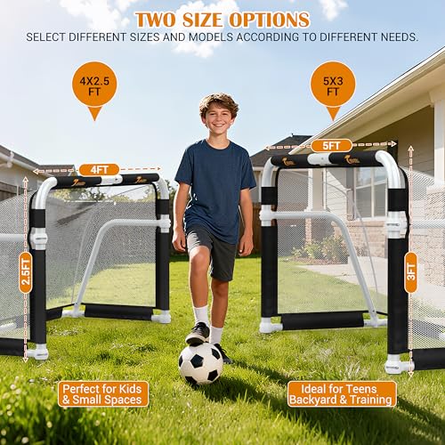 Aluminum Folding Soccer Goal with Carry Bag for Backyard, Portable 5x3 / 4x2.5 FT Mini Soccer Goals for Kids and Adults, 10-Second Set Up & Steady, Training & Team Practice - color: White, size: 4X2.5