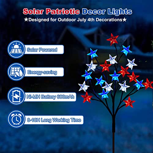 Solar 4th of July Decorations Outdoor Lights, 4-in-1 8 Modes Red White and Blue Star Stake Lights, Waterproof Solar Patriotic Decorations Outdoor for Fouth of July Memorial Day Yard Pathway Grave - size: 4 Packs-8 Modes