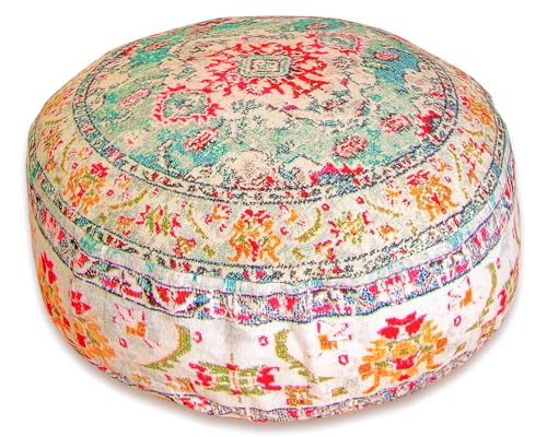 Mandala Life ART Large Floor Pillow Cover Yellow Round Pouf Ottoman Indian Floor Cushion Boho Chic Perfect Vintage Cushion for Living Room, Bedroom, Nursary or Children Room Cotton 24x8 Unstuffed - color: Yellow