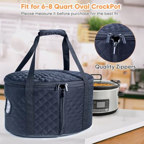 BAGSPRITE Slow Cooker Carrying Case Compatible with 6-8 Quart Crockpot Carrier for Hot Food and Hamlton Beach Slow Cooker Tote with Lid Fastener for Crock-pot Dust Cover Applicances - color: Black