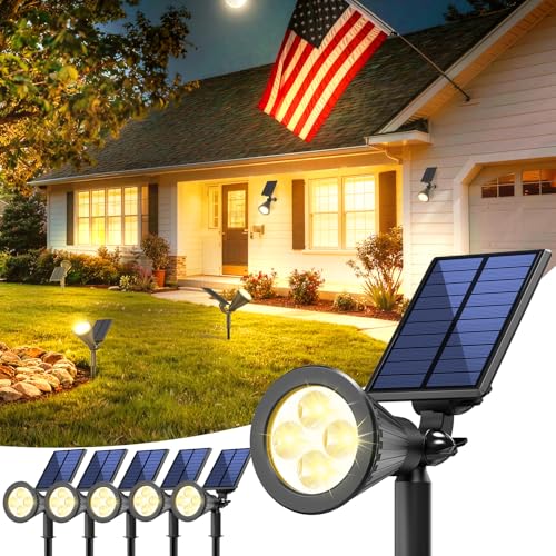 6 Pack Solar Lights Outdoor Waterproof IP65,Warm White Light,2 Lighting Modes,Solar Powered Spotlights for Yard Garden Solar Spot Lights for Flag Landscape Auto On/Off - color: Warm White, size: 6 Pack