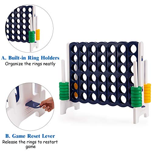 COSTWAY Jumbo 4-to-Score Giant Game Set, 4 in A Row for Kids and Adults, 3.5FT Tall Indoor & Outdoor Game Set with 42 Jumbo Rings & Quick-Release Slider, Perfect for Holiday Party & Family Game - color: Dark Blue