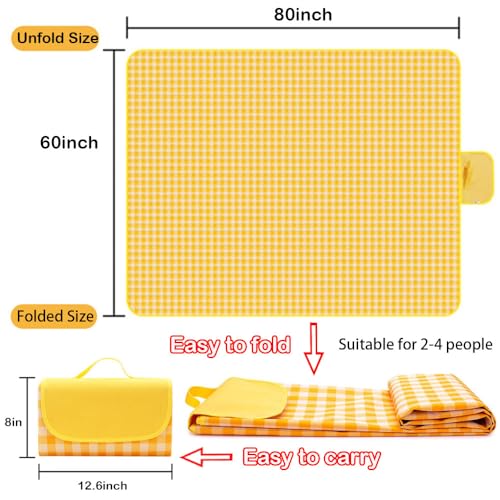 RUIBOLU Beach Blanket Large Picnic Blankets, 80x60in Sandproof Beach Mat for 2-4 Adults Waterproof Quick Drying Outdoor Picnic Mat for Travel Camping Hiking Festival Park Lawn (Yellow Plaids) - color: Yellow Plaids