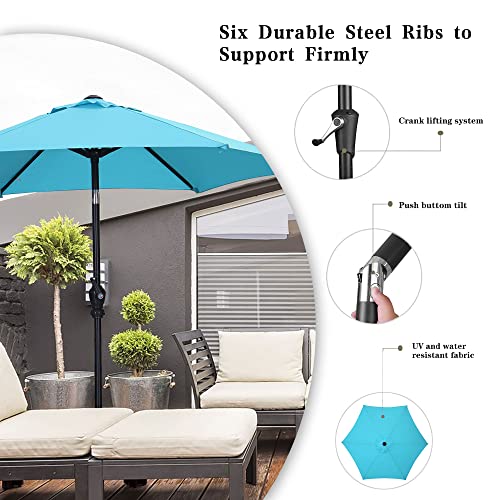 GDY 7.5ft Patio Umbrella Outdoor Umbrella with Tilt, Crank and Umbrella Weighted Base, for Yard/Outdoor/Wedding Parties and Events (Blue) - color: Blue, size: Umbrella+Base
