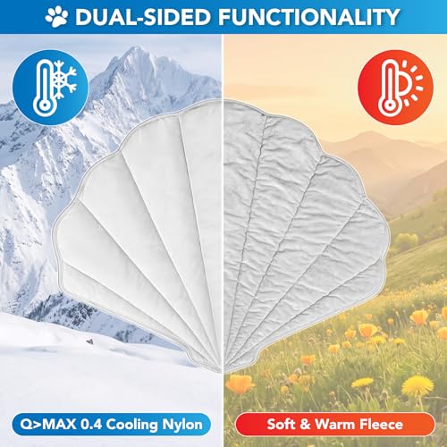 PetAmi Dog Cooling Mat, Sea Shell Shape, Pet Pad with Cooling Nylon & Soft Fleece, Q-Max > 0.4 Reversible All Season Blanket for Dogs & Cats, Large 51x59 in, Light Grey - color: Light Grey, size: Large