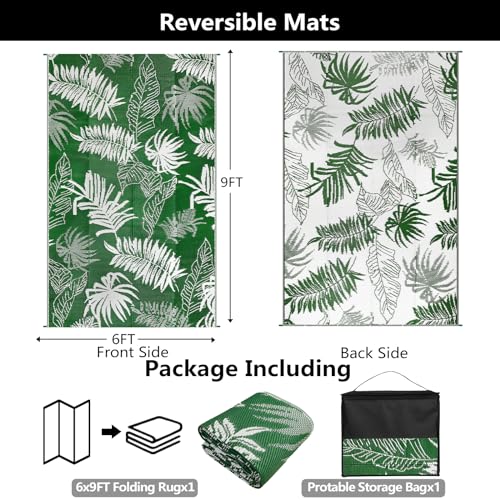 famibay Outdoor Rug Waterproof 6x9 Reversible Plastic Patio Rug Large Outdoor Carpet for Patio Lightweight UV-Resistant Portable Outdoor Camping Rug RV Mats for Porch Deck Balcony Backyard Picnic - color: Darkgreen & White, size: 6' x 9'