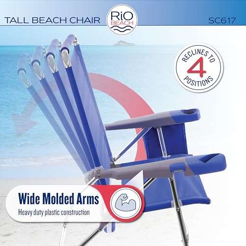 Rio Brands 17" Extended Height 4-Position Folding Beach, Camping, Lawn Chair, Blue/White/Green - color: Blue/White/Green, size: 1-Pack