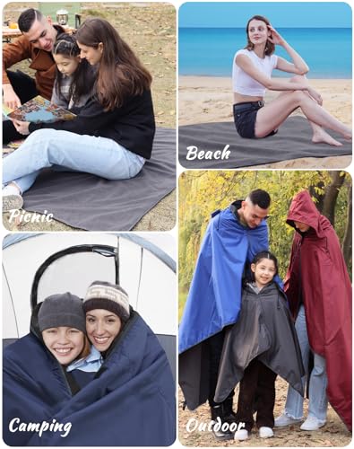 DUKUSEEK Waterproof Blanket Outdoor, Hooded Blanket Poncho - Large (79x56), Portable, Windproof Fleece Blankets for Cold Weather Camping, Picnic, Sports, Boat, Dogs, Festivals, Car, Emergency… - color: Army Green