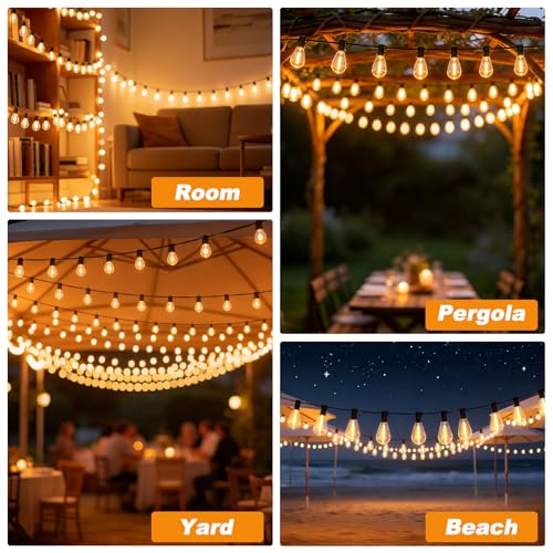 50FT Outdoor String Lights, 15m Waterproof Remote LED Patio Lights with 19+1 S11 Bulbs 10FT Extension Cable, Dimmable Outside Hanging Lights for House, Porch,Yard,Garden,Bistro, Gazebo lighting