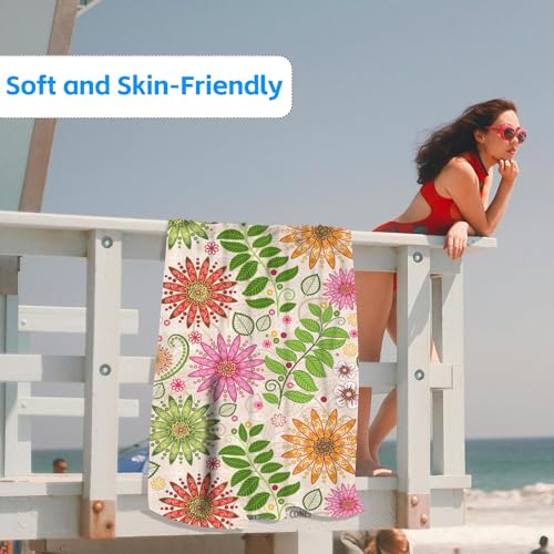 Floral Beach Towel,Spring Colorful Vivid Floral Flowers Lightweight Compact Sand Free Quick Dry Oversized Pool Swimming Towels for Girls Women Adults,29.5"×59" - color: Spring Colorful Vivid Floral Flowers