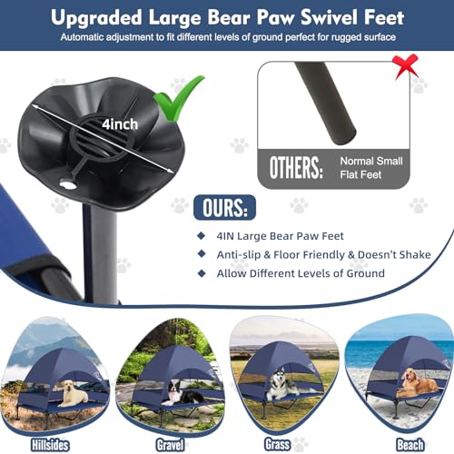 Upgraded Elevated Dog Bed with Canopy, Portable Raised Outdoor Dog Bed with Stable Anti-Slip Feet, Wider Shade Pet Bed Cot, Raised Dog Beds for Large Dogs Camping, Indoor & Outdoor Use - color: Dog Canopy-Navy Blue, size: 50.0"L x 32.0"W x 42.5"Th