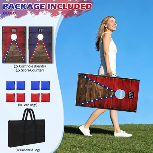 Electronic Cornhole Board Set 4x2ft 2x1ft, Automatic Scoring Corn Hole Games for Adults & Kids, Wooden Portable Cornhole Set with 8 Bean Bags & Carrying Bag for Outdoor, Tailgate, Party - size: 2 x 1 ft