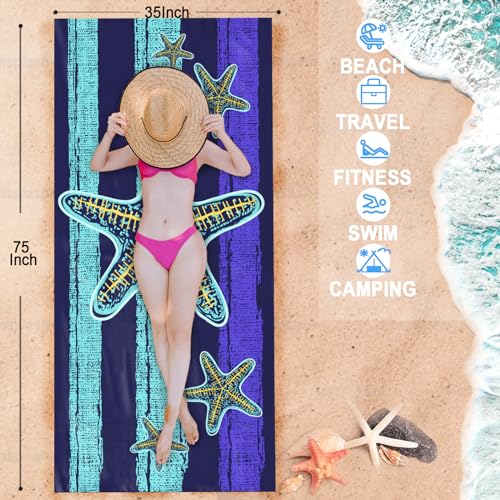 Bnuitland Starfish Pattern Beach Towel (35X75 inches), Oversized Quick Drying Absorbent Sand Free, Lightweight Towels for Travel Swimming Pool Picnic, 88% Polyester and 12% Polyamide, Blue - color: Starfish Blue