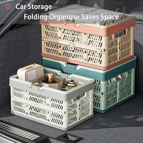 Collapsible Plastic Storage Crate - 20L Folding Organizer Basket Portable Stacking Storage Crate Bin with Handle, for Camping, Picnic, Car Trunk, Home Storage (Gray, M) - color: Grey