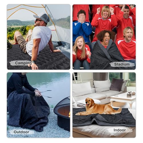 REDCAMP Large Camping Blanket with Sherpa Lining, Cold Weather Warm Outdoor Blanket Windproof for Camping Stadium, Machine Washable 59"x 71" Black - color: 59"x 71" Black