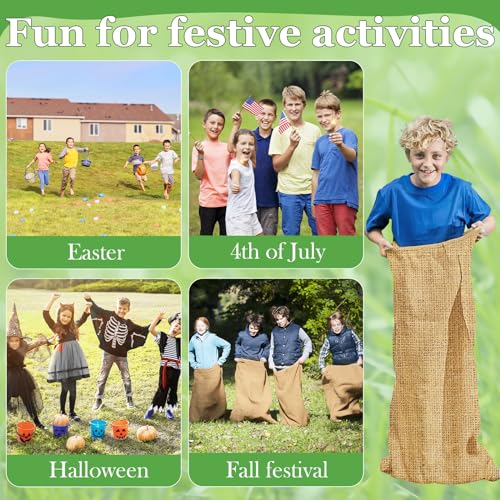 CWLAKON 6 Pack Large Burlap Potato Sack Race Bags for Kids Adults, Field Day Family Reunion 4th of July Easter Halloween Game, Outdoor Camping Picnic Birthday Party Outside Yard Lawn Carnival Games - size: Pack of 6 Burlap