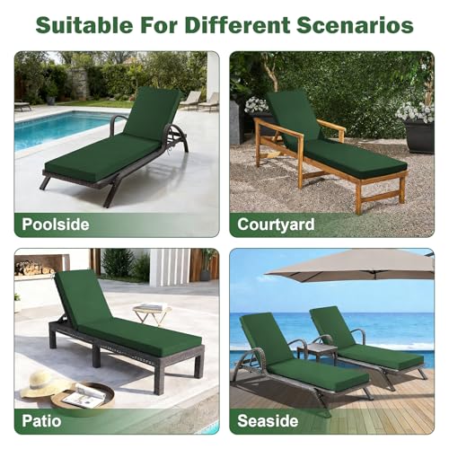Chaise Lounge Cushions Outdoor, 80x 26x 3 Inch Waterproof & Fade-Resistant Lounge Chair Cushion, Outdoor Chaise Cushion with Removable Cover & Ties for Lawn, Patio, Pool & Beach, Forest Green - color: Forest Green, size: 80x26+3"