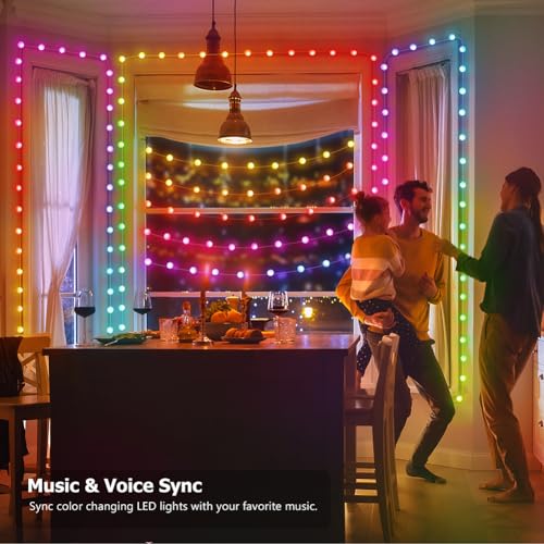 33ft Globe String Lights, 66 LED RGB Color Changing String Fairy Lights, Smart APP & IR Remote Control, 200+ Scene Modes for Bedroom Backdrop Indoor Outdoor Christmas Decorations - size: Globe - 33ft