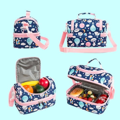 Insulated Kids Dual Compartment Lunch Bags Tote for Girls Boys Toddler Lunch Boxes Pre-School Toddler Kindergarten Picnic Camp Food Cooler Thermal with Strap (Balloon Bunny) - color: Balloon Bunny