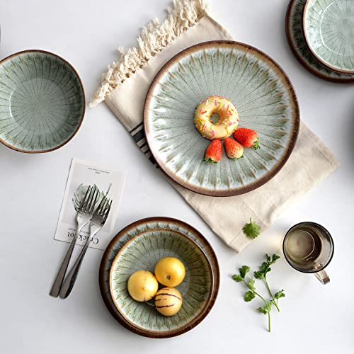 Melamine Dinnerware Sets for 4,12 Pcs Party Plates and Bowls Sets,Outdoor Use Harvest Dinner Dishes Set,Great for RVs Camping,Lightweight Unbreakable,Dishwasher Safe,Sage Green - color: Classic Green