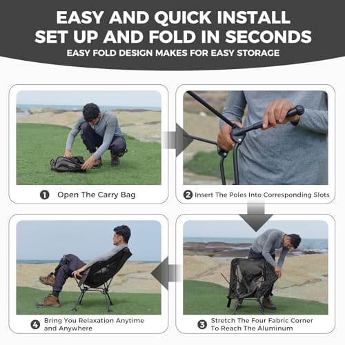 ATEPA UFO3.0 Ultralight Backpacking Chair, 330 lbs Heavy-Duty Aerospace Aluminum Folding Camp Chair with Hexagon Ergonomic Seat Anti-Sink Feet, Compact Portable Outdoor Gear for Hiking Fishing, Black - color: Black Pro- 1 Pack