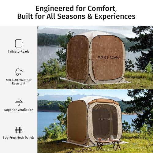 East Oak 6×6 FT Pop Up Canopy Tent with Mesh | Outdoor Screen House with 4 Sunshades | Instant Canopy with Portable Carry Bag | Gazebo Tent for Camping, Patio, and Beach | Beige - size: 6*6 Ft
