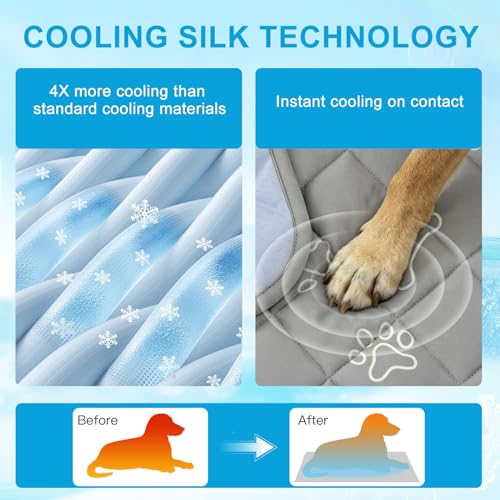BEAUTYZOO Dog Cooling Mat for Large Dogs 47"x28" – Upgraded Thick Cooling Mat for Dogs with Chill Cool Fiber Q-Max>0.43 – Waterproof, Non-Slip, Washable Crate Cooling Pad for Summer & Indoor Outdoor - color: Grey Paw, size: X-large 28" X 47" (1 Pack)