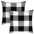 Syntus Set of 2 Buffalo Check Throw Pillow Covers Farmhouse Outdoor Plaid Square Pillow Cushion Case Black and White Polyester Linen for Christmas Thanksgiving Decor Car Bed Sofa, 18 x 18 inches
