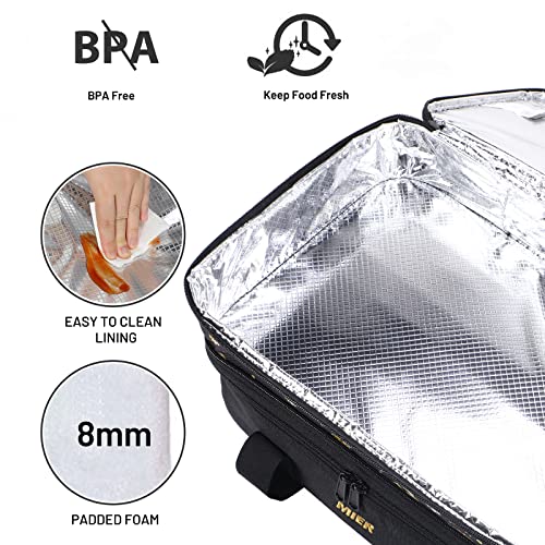 MIER Insulated Double Casserole Carrier Bag for Lasagna Lugger, Potluck Parties, Picnic, Beach, Fits 9 x 13 Inches Baking Dish, Casserole Dish, Expandable, Black - color: Black